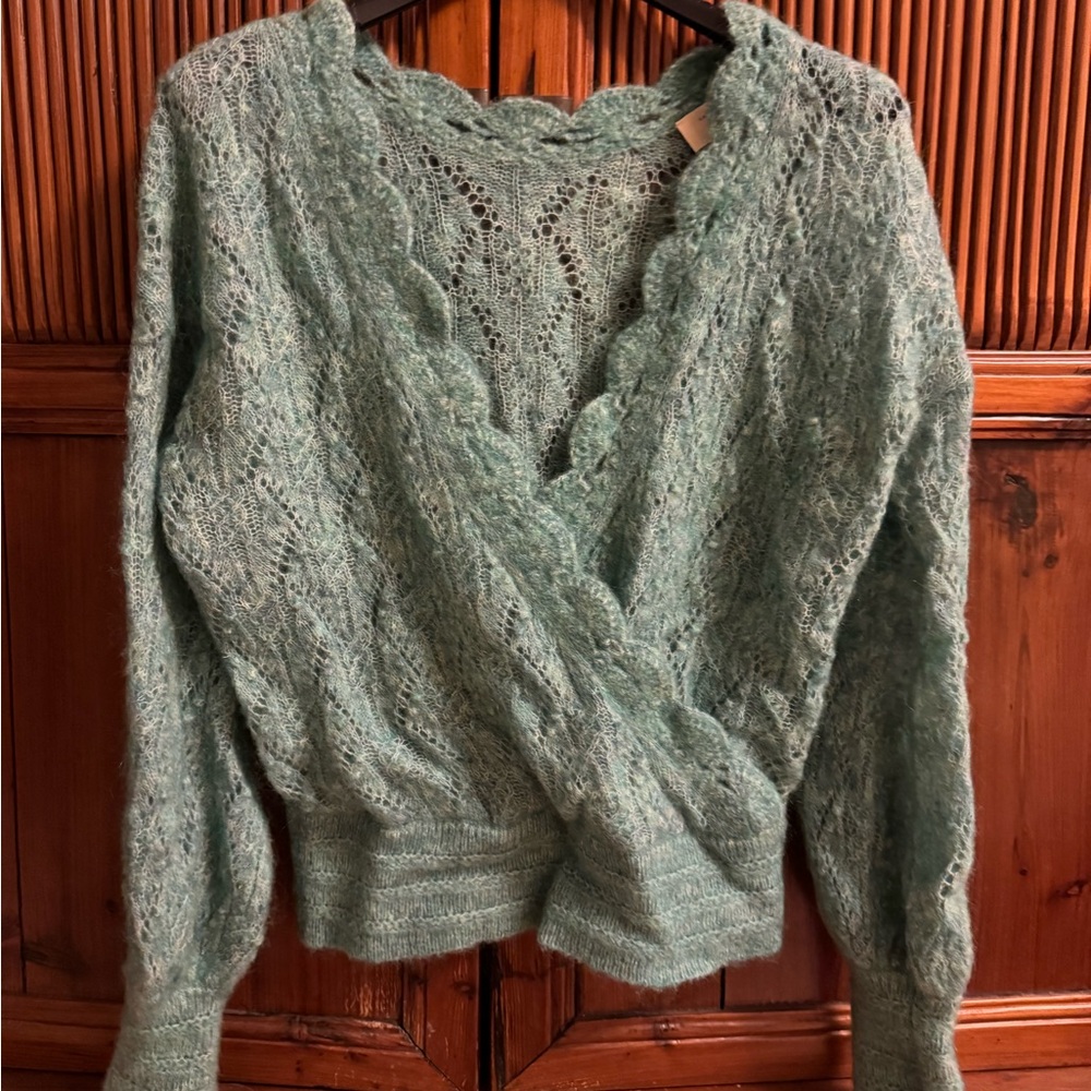 Cozy Knit Wrap Sweater in Teal